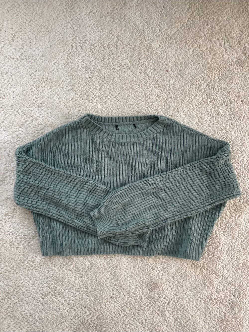 Crewneck Knit Sweater Cropped - Sage Green